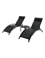 [Gardeon] Sun Lounger Steel Table Chairs 3 Pack in Black