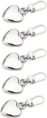 5Pcs Silver Heart Shape Zipper Pull Pieces Detachable Cute Creative Zippers R...