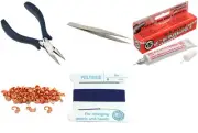 Bead Tip Kit - Pliers, Tweezers, Cement, 50 Bead Tips & Dark Blue Bead Cord #6