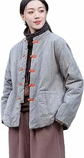 [CORETIC] Women's Chinese Tie-dye Tang Suit Coat Cotton Linen Quilted Warm Jacket Coats with Pockets