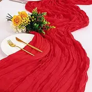 HHWRT Red Table Runner Cheesecloth, 90*300 CM Red Cheesecloth Table Runners, 2 Pcs Dining Holiday Table Decor Tables Runner, Lightweight and Durable for Weddings, Parties, and Home Decor