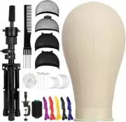 23 Inch Canvas Block Wig Head, Wig Stand Tripod with Head, Mannequin Head for...