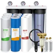 3 Stage 20" Big Blue Housings Whole House System+Spin Down Sediment Water Filter
