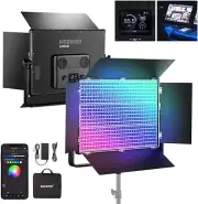 NEEWER 150W RGB Full Color LED Panel Video Light Kit with Barn Doors 2500-10000K