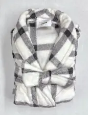 NEW Pottery Barn Doyle Plaid Windowpane Bath Robe~MEDIUM~White & Gray~No Mono