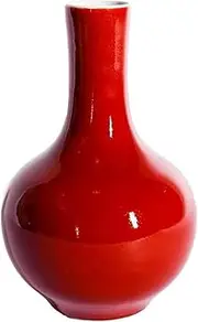 Vase Retro Red Ceramic Vase Chinese Style Flower Utensil Decoration Study Room Living Room Decoration Office Vase Furnishings Decorative Flower Vase