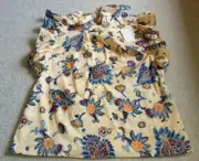 NWT Womens Top-ELIE TAHARI-yellow floral/paisley cotton flutter cottagecore-M