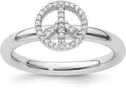 925 Sterling Silver Polished Prong set Stackable Expressions Peace Symbol Diamond Ring USA Size 10 Jewelry for Women