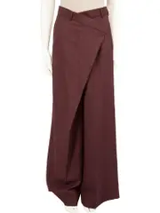 Burgundy Cross Waist Wide Leg Trousers