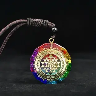 全館免運 天然 Orgonite 吊墜 Sri Yantra 天然水晶瑪瑙 Kalung  (神聖幾何脈輪能量項鍊冥想)~隨 可開發票