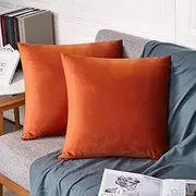 FEVERQIYI 26x26 Fall Throw Pillow Covers Extra Large Burnt Orange Velvet Pillow Covers Autumn Decorative Pillowcase Soft Cushion Covers for Couches and Sofas