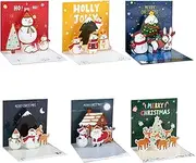 Christmas Cards, Pop Up 6 Pack Assorted 3D Small Greeting Cards Bulk with Envelopes in 6 Colors, Silver Pressed Craft, Sealing Stickers Perfect for Christmas
