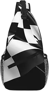 Stvyukl Black White Formula Checkered Flags Sling Bag For Women Men Travel Hiking Backpack Crossbody Shoulder Chest Bags Casual Daypack, Black, One Size