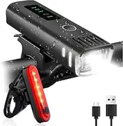 Bike Lights Front and Back, Lights Set -Waterproof Front Headlight & Tail Light, Rechargeable USB-C Strong Brightness Bike Headlight with 4 Light Modes for Cyclists and Commuters