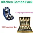Camping Silverware Dinnerware & 24-Piece GoldForgedFlatwareSetComboPack(Bulk3Set