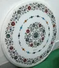 Marquetry Art Entryway Table for Home Round Marble Coffee Table with Royal Look