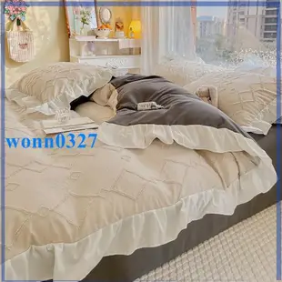 高顏值韓國剪花水洗棉花邊床包組 公主風床單 床罩組 床包四件組 雙人床包 加大床包四件組 床組 寢