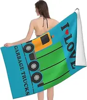 [WURTON] I Love Garbage Trucks Print Sand Free Beach Towel for Quick Dry Absorbent for Pool Swimming Bathroom Beach Towel