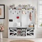 Shoe Coat Rack Entryway Hall Tree Storage Bench Cabinet Sliding Barn Doors Hooks