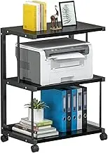 3-Tier Metal Corner Shelf，Presentation Cart Table,AV Media Stand,AV Media Audio Stand for Living, Office, Shopping Malls,Recording Studio(Dark Walnut)