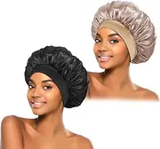 2Pcs Silk Bonnet for Sleeping, Satin Hair Bonnets, Soft Elastic Band Silk Sleep Cap, Silk Hair Wrap for Curly Hair