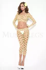 Women's, Multi Net Top And Mid-Length Tights. Music Legs 9309 Yellow