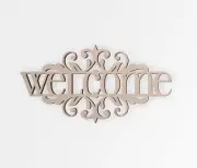 Wooden Flourish Welcome Sign, Wooden Cut Out, Wall Art, Home Decor, Wall Hanging