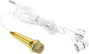 sourcing map Mini Microphone Tiny Microphone Portable Microphone Mini Mic with Earphone for Singing Voice Recording Video for Phone Computer Notebook Gold