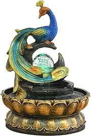 Tabletop Water Fountain Creative Chinese Peacock Shape Fountain Home Feng Shui Ball Dining Table Office Desktop Flowing Water Feng Shui Ornament Office Relaxation Meditation Fountain