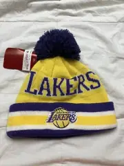 Los Angeles Lakers Purple/ Gold Mitchell & Ness Cuffed Pom Hat Beanie NWT OSFM