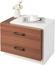 Giantex Modern Two Drawer Bedside Table, Home Nightstand Storage Table, Compact Wooden End Table, Vertical Side Table with 2 Drawers for Living Room, Bedroom, Walnut & White