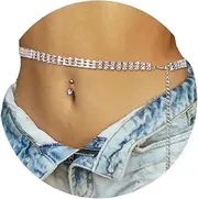 [HZMAN] Colorful Crystal Waist Chains for Women Silver Belly Chain Body Chains for Dress & Bikini, 74CM (29 inches) +36CM (14 inches), Non-Precious Metal, Cubic Zirconia