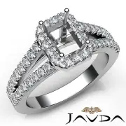 Halo Prong Set Emerald Diamond Engagement 18k White Gold Semi Mount Ring 0.75Ct