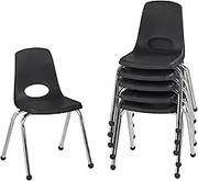 FDP 16" School Stack Chair, Stacking Student Seat with Chromed Steel Legs and Ball Glides; for in-Home Learning or Classroom - Black (6-Pack), 10367-BK