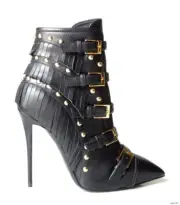 Giuseppe ZANOTTI Yvette Jeti black pointy toe FRINGE ankle boots 37 7 new $1795