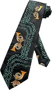 [Steven Harris] Men's French Horn Brass Instrument Necktie - Black - Neck Tie, Black, One Size