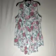 Torrid Top Womens 2 (2X) Floral Babydoll Poplin Button Front Shirt High Low NWT