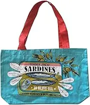JSEVEN Trader Joe's Sardine Bag, Reusable Grocery Bag, Heavy Duty 100% Cotton, Reinforced at the major stress points, Blue, One Size