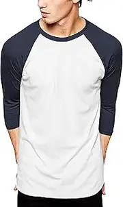 [Hat and Beyond] Mens Baseball Raglan 3/4 Sleeves T Shirts Casual Cotton Jersey S-3XL White/Navy