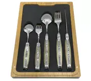 Laguiole en Aubrac 5-Piece Flatware Set Solid Horn Handle, Stainless Steel Shiny