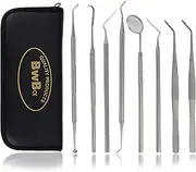 BWB Dental Tools Kit – Set of 8 Stainless Steel Tools with Dental Pick, Plaque Remover, Dental Scraper, Tartar Remover, Dental Mirror, Tweezer and Scaler - For Dentist and Family Oral Care