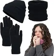 [Generic] Hat And Gloves For Women,3X Winter Hat With Fleece Lining - Cold Weather Knit Touchscreen Gloves With Fleece Lining For Kids Skiing