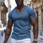 Men's T Shirt Moisture Wicking Shirts Short Sleeve V Neck Plain Sports Basic Casual Casual Light Blue Black White Top Tee for Men