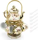 European Ceramic Coffee Cup and Saucer Set - 20-Piece Vintage Tea Set, Elegant M