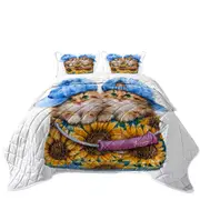 Adorable Funny Kittens Sunflower Bucket Coverlet