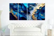 Marble Gold And Blue Tone 3 & 4 Panels Australian Made Wall Canvas High Quality