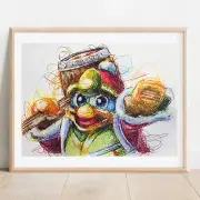 King Dedede Ballpoint Pen Print, Kirby Art Poster