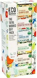 Eco Warrior Total Works Gift Pack - Shampoo Bar, Sensitive Face Bar, Hand & Body, Charcoal, Exfoliating and Shaving Soap - Natural, Eco Friendly, Vegan, Cruelty Free Soap Bars, 100g (Pack of 6)