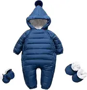 [Y·J Back home] Waterproof Down Filled Baby Snowsuit Fleece Lined Light Weight-with Gloves&Shoes
