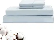 LINENOVA Luxury 100% Natural Cotton Bed Sheet Set - 40cm Deep Pocket Fitted Sheet & Flat Sheet & 1 Pillowcase - 3 Piece (King Single Size,Light Blue)